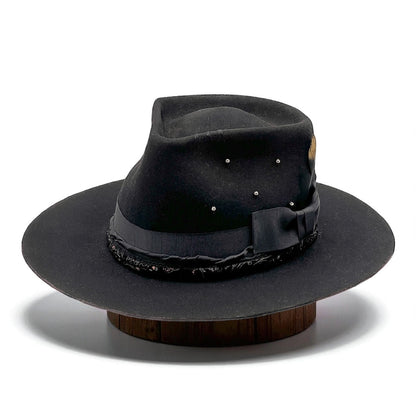 Noir – Black Wool Felt Fedora Hat – Gold Details