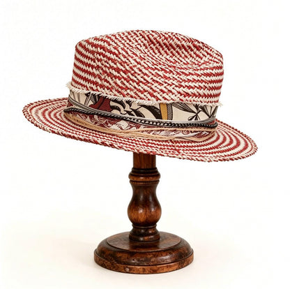 Straw Medium Brim Fedora Hat – Summer Hat – handmade straw fedora hat by artisan Ruby Cantero, detail view 4 | Pokijomba Hats