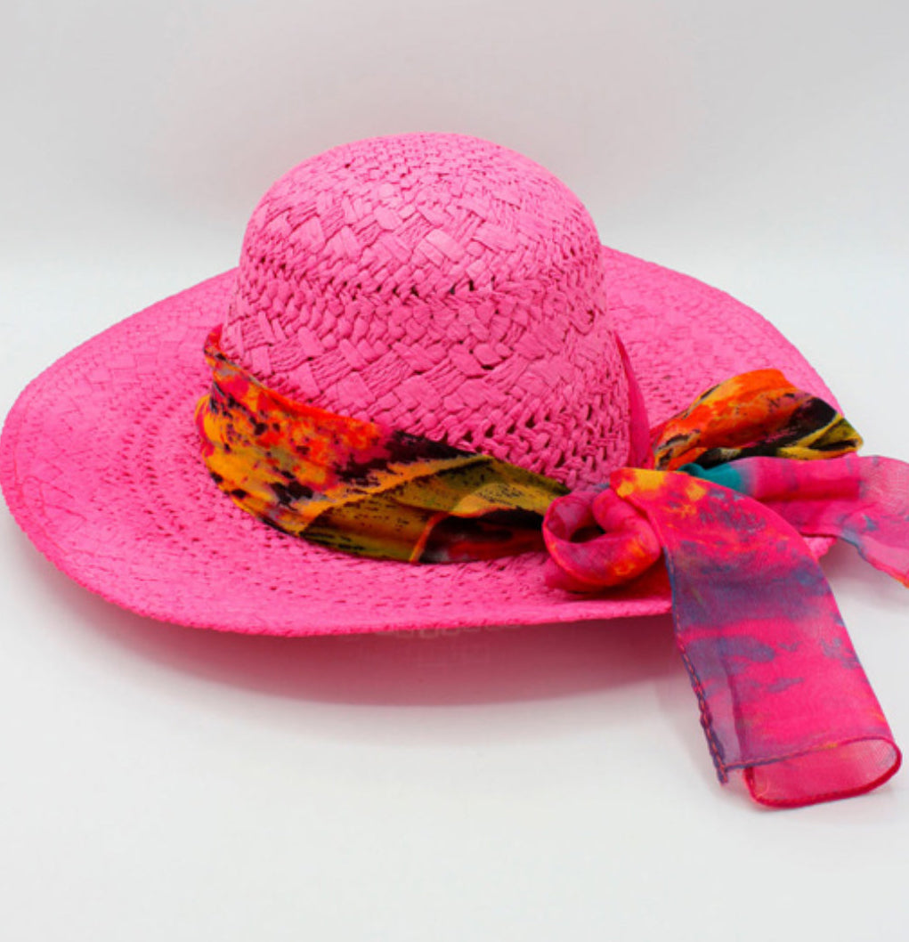 The Marbella — Wide Brim Hot Pink Straw Hat |… – handcrafted straw hat made in Italy, detail view 7 | Pokijomba Hats