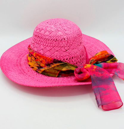 The Marbella — Wide Brim Hot Pink Straw Hat |… – handcrafted straw hat made in Italy, detail view 7 | Pokijomba Hats