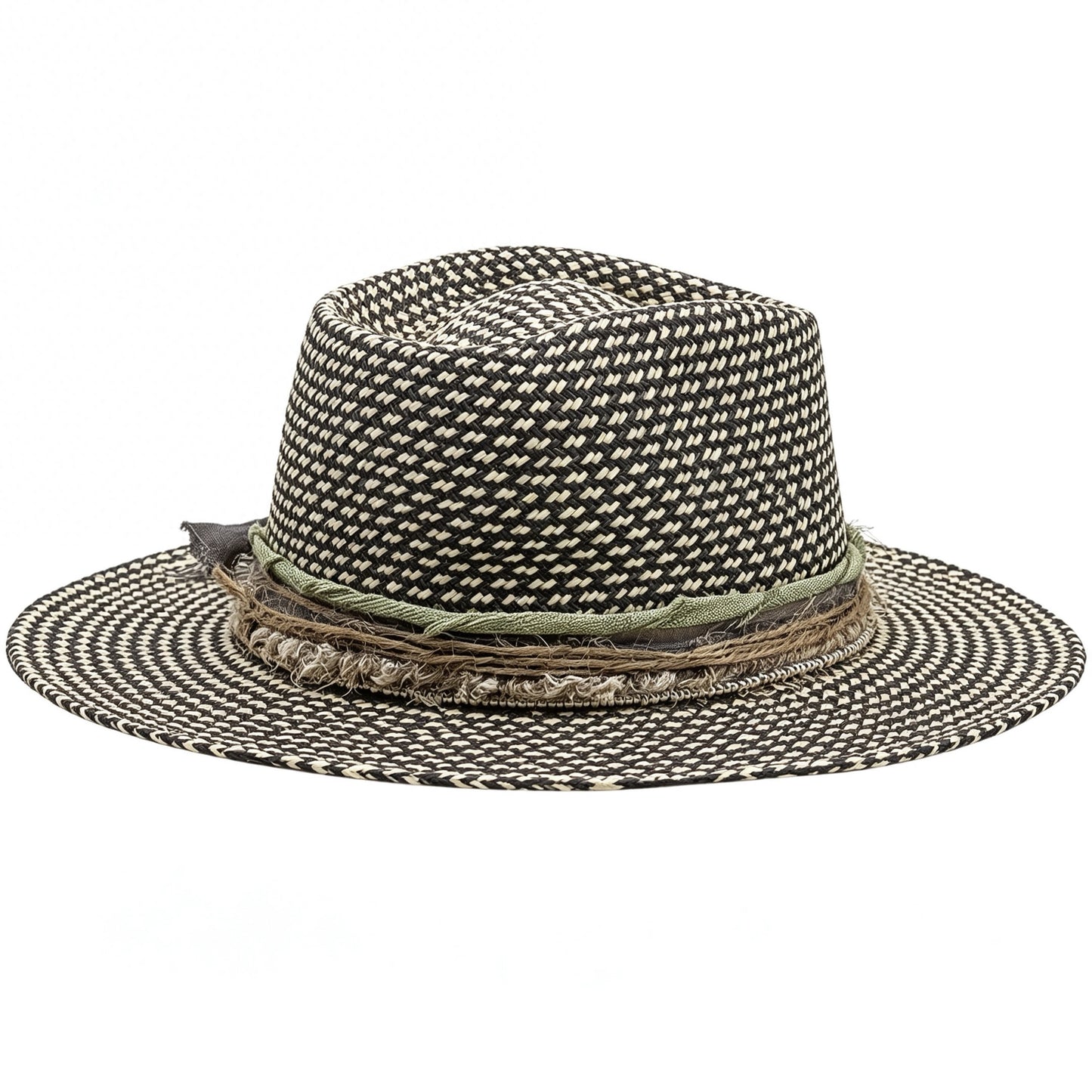 Straw Medium Brim Fedora Hat – Summer Hat – handmade straw fedora hat by artisan Ruby Cantero, detail view 3 | Pokijomba Hats
