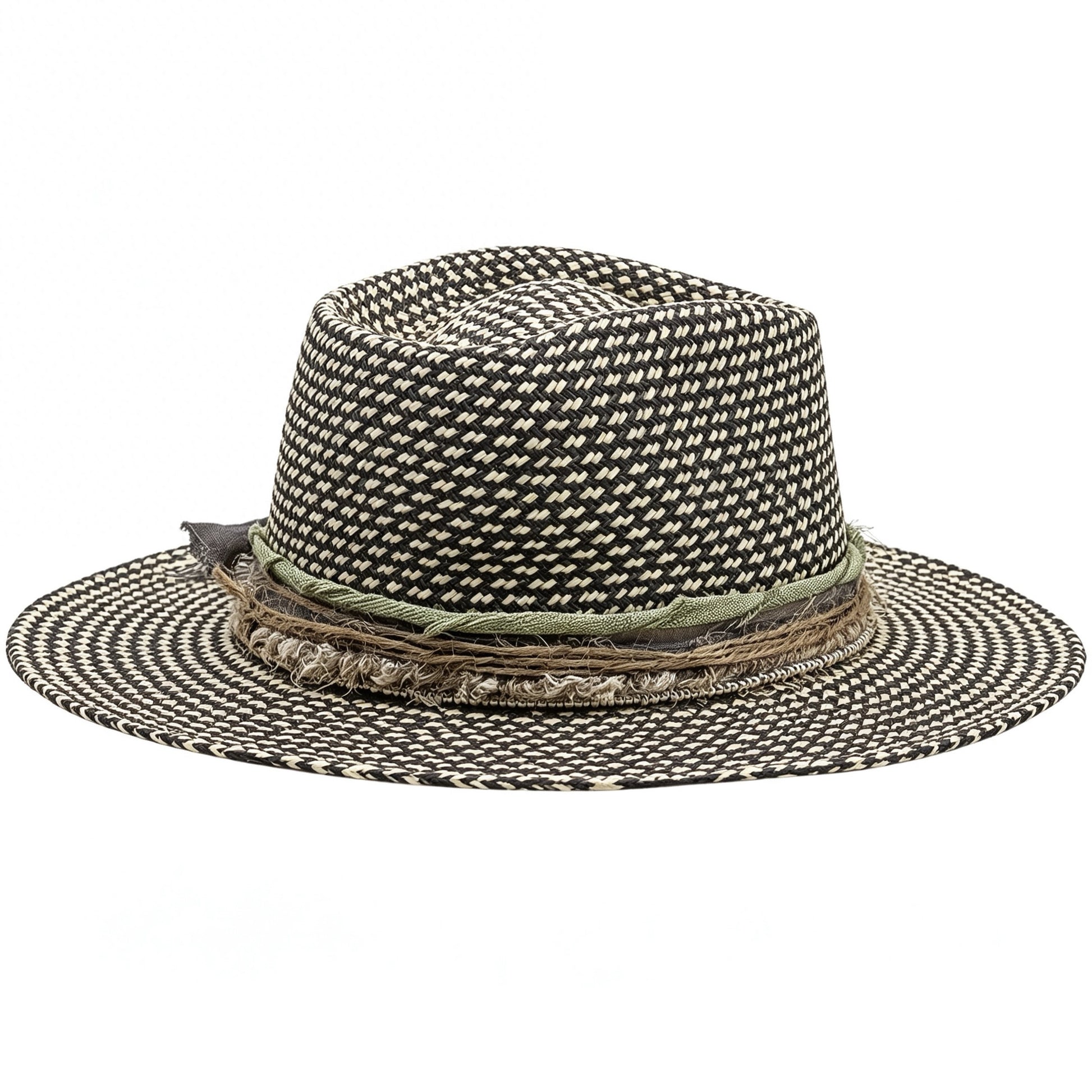 Straw Medium Brim Fedora Hat – Summer Hat – handmade straw fedora hat by artisan Ruby Cantero, detail view 3 | Pokijomba Hats