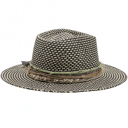 Straw Medium Brim Fedora Hat – Summer Hat – handmade straw fedora hat by artisan Ruby Cantero, detail view 3 | Pokijomba Hats