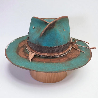 In Stock – Casiopea Wool Felt Fedora Hat – Turquoise & Bronze