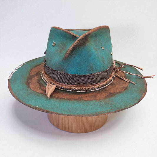 Casiopea Wool Felt Fedora Hat – Turquoise & Bronze