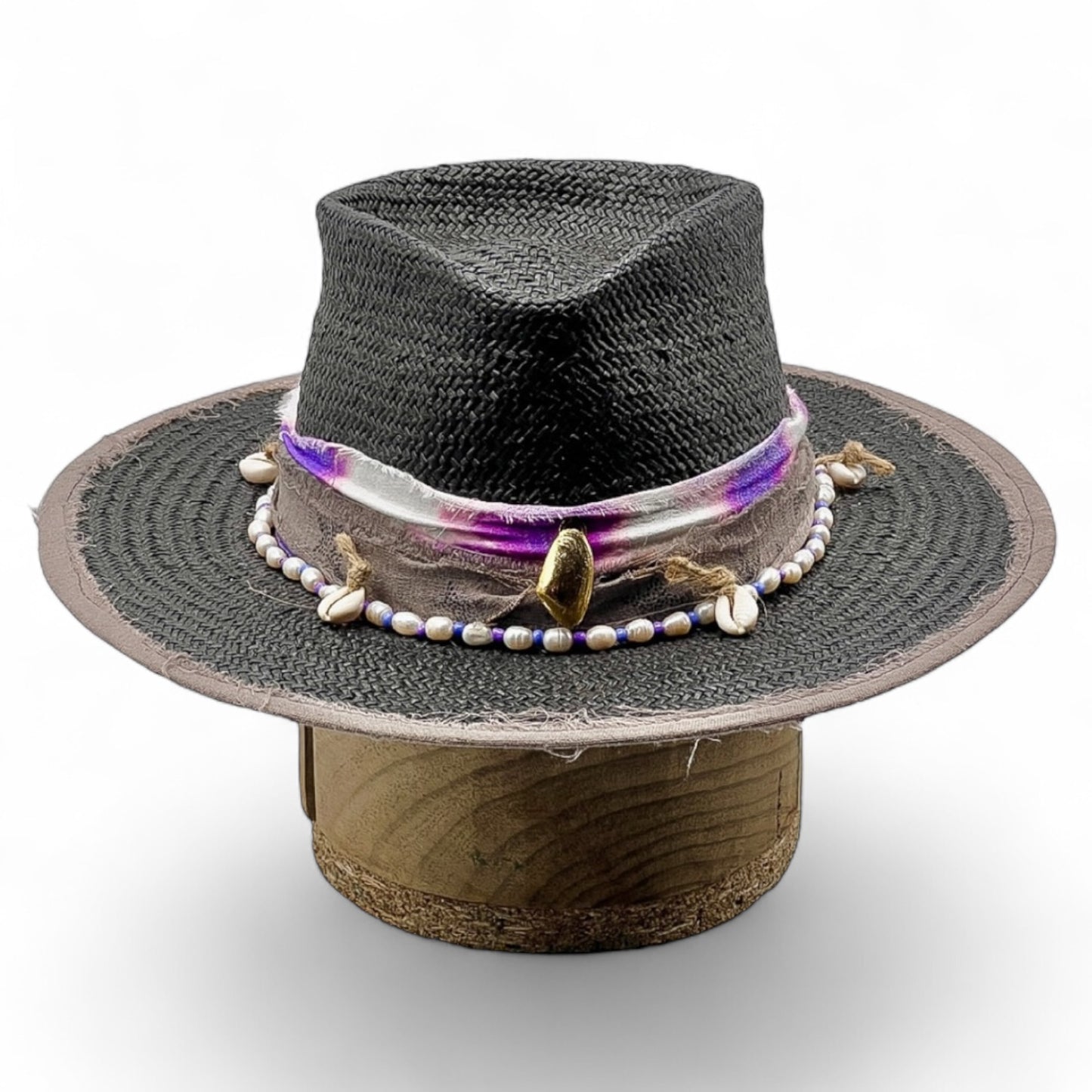 Berta – Black Straw Vegan Fedora Hat – Bohemian Style – Summer Hat