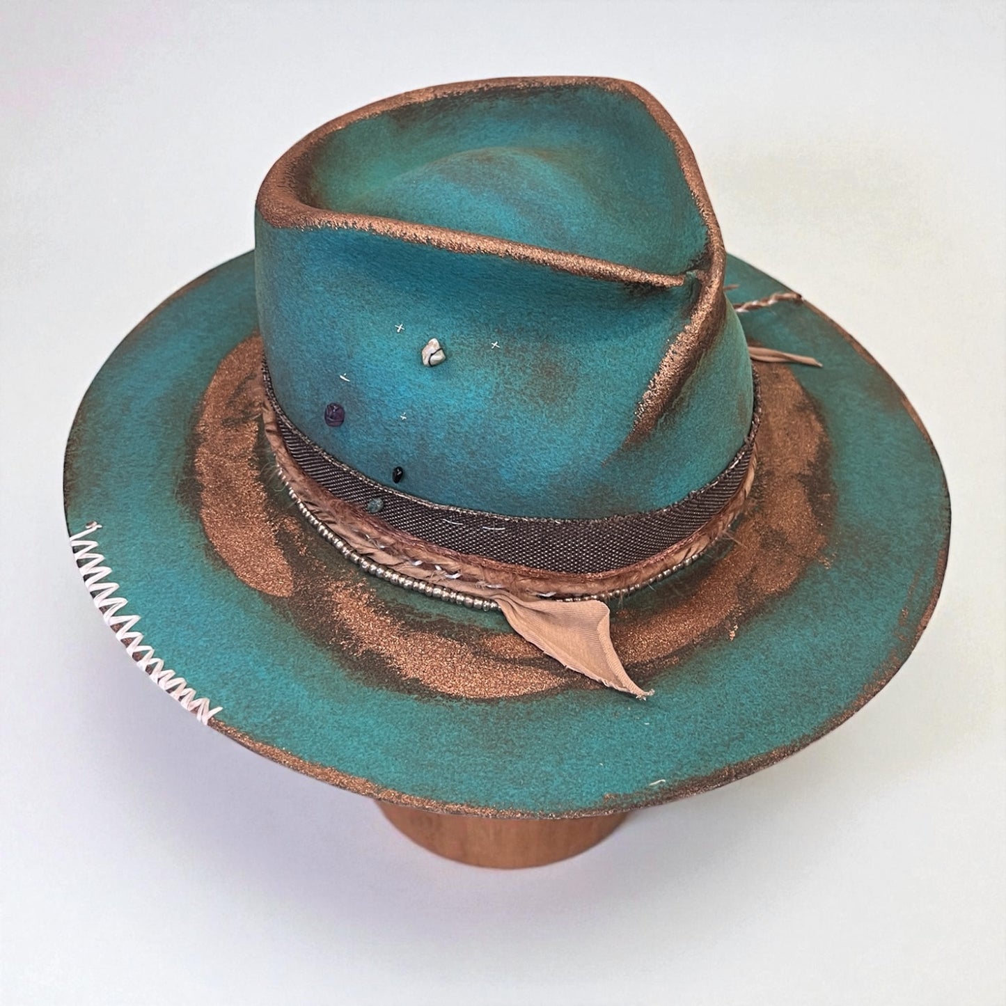 In Stock – Casiopea Wool Felt Fedora Hat – Turquoise & Bronze