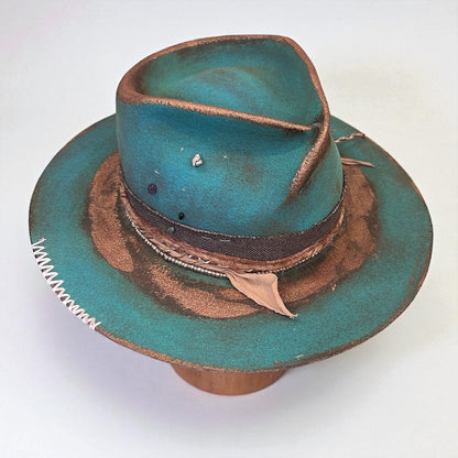 In Stock – Casiopea Wool Felt Fedora Hat – Turquoise & Bronze