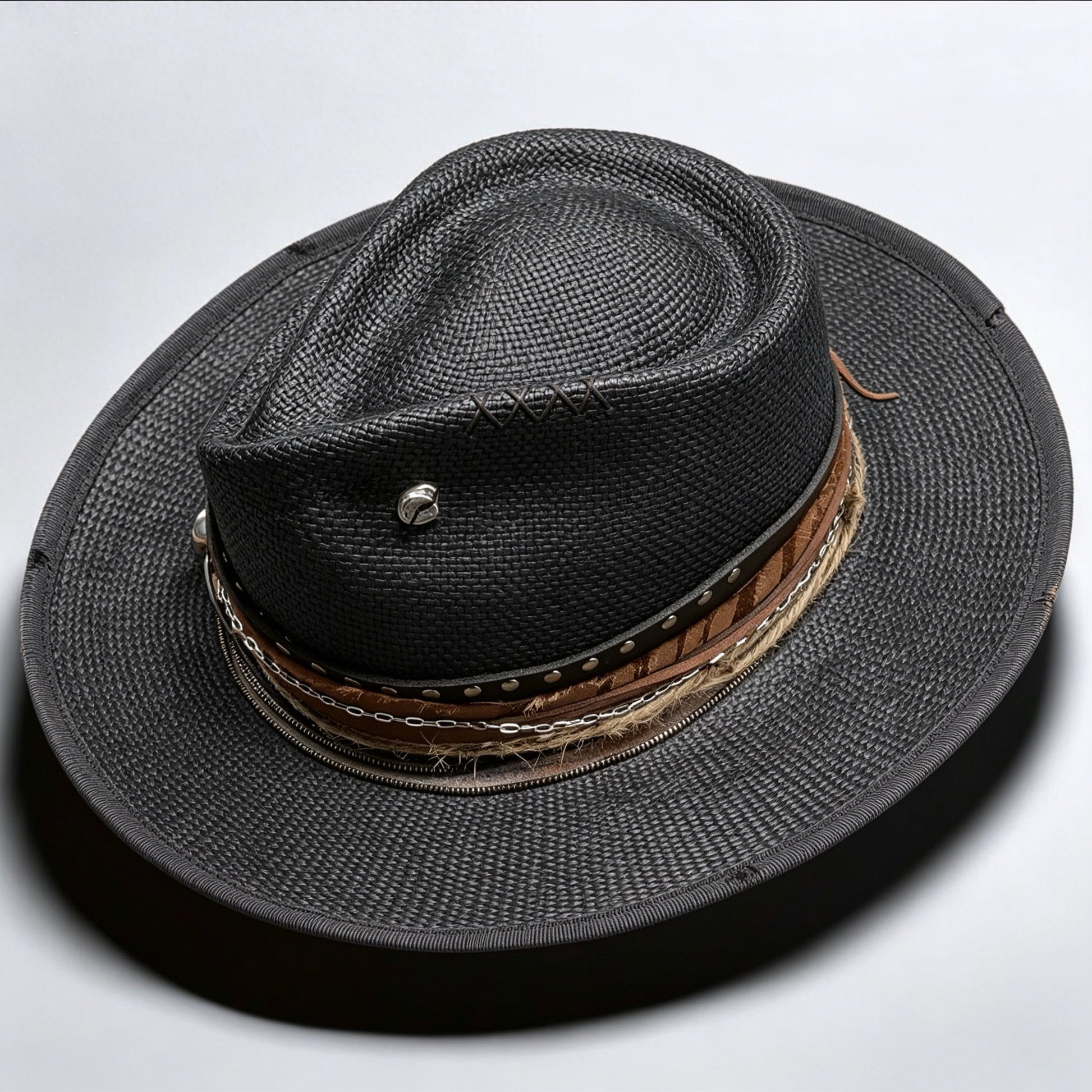 Straw Medium Brim Fedora Hat – Summer Hat – handmade straw fedora hat by artisan Ruby Cantero, detail view 3 | Pokijomba Hats