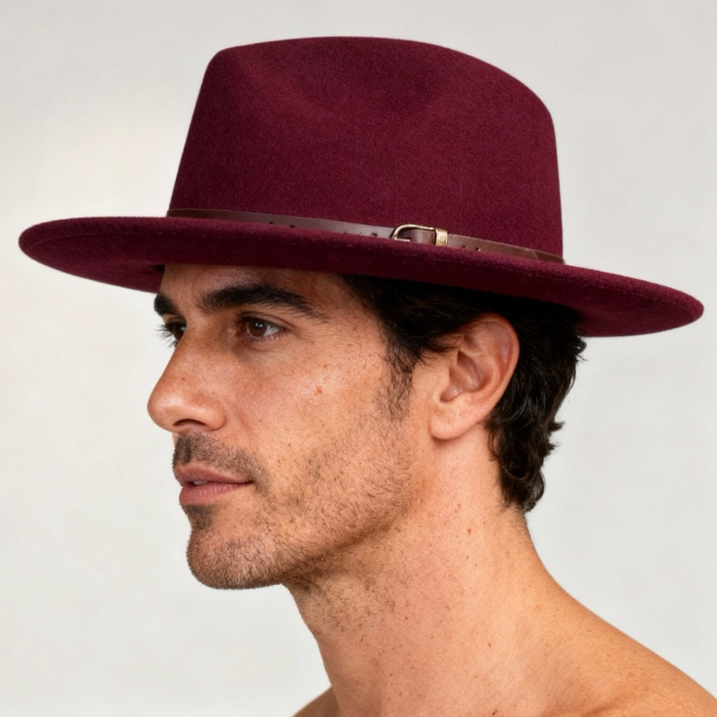 Classic Teardrop Fedora Hat – Foldable, Waterproof & Flexible Indiana Jones Wool Felt Hat in Burgundy
