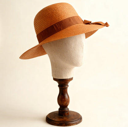The Valencia — Wide Brim Terracotta Straw Hat | Tonal Bow Ribbon | Made in Italy