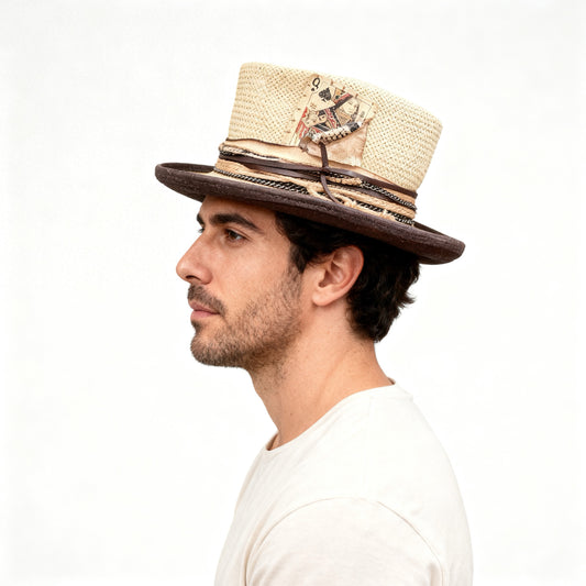 Beige Straw Top Hat – Summer Rare Top Hat – handmade straw top hat by artisan Ruby Cantero | Pokijomba Hats
