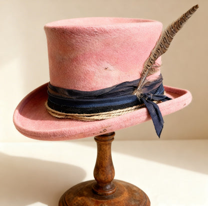 Pink Watercolor Dream – Edgy Distressed Wool Felt Top Hat