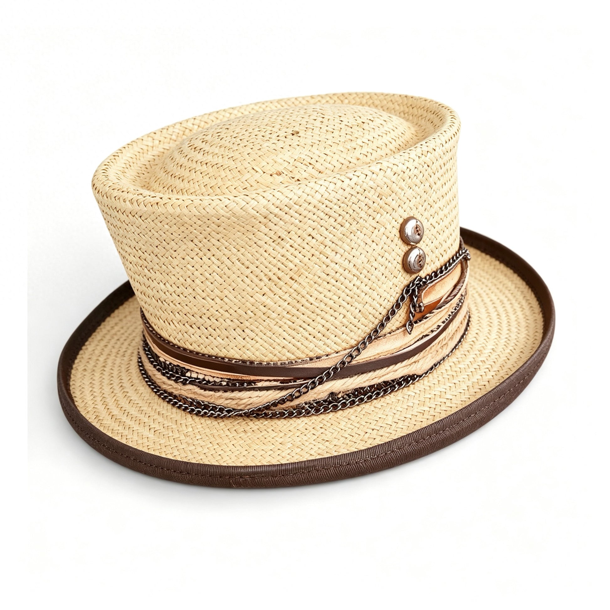 Beige Straw Top Hat – Summer Rare Top Hat – handmade straw top hat by artisan Ruby Cantero, detail view 3 | Pokijomba Hats