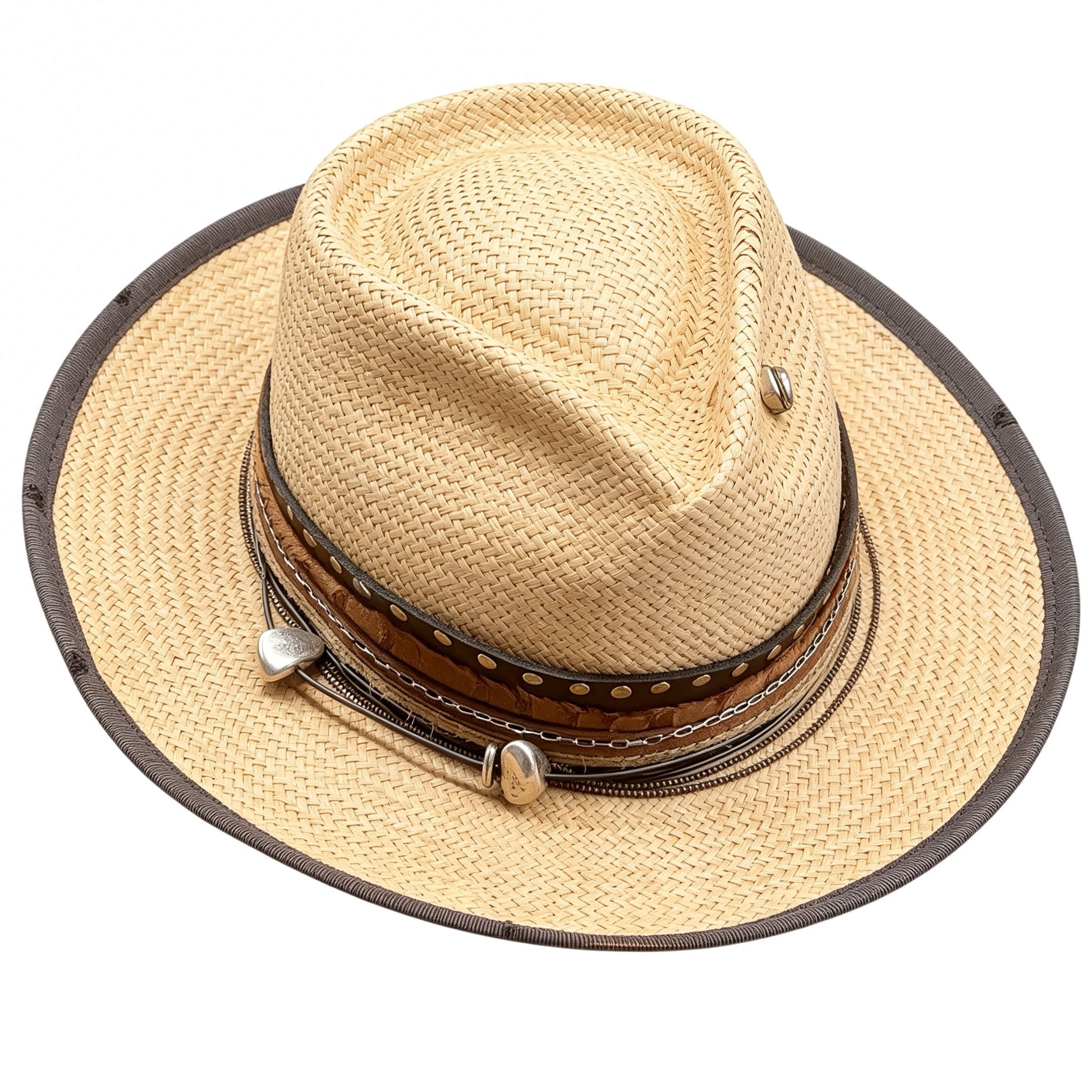 Straw Medium Brim Fedora Hat – Summer Hat – handmade straw fedora hat by artisan Ruby Cantero, detail view 4 | Pokijomba Hats