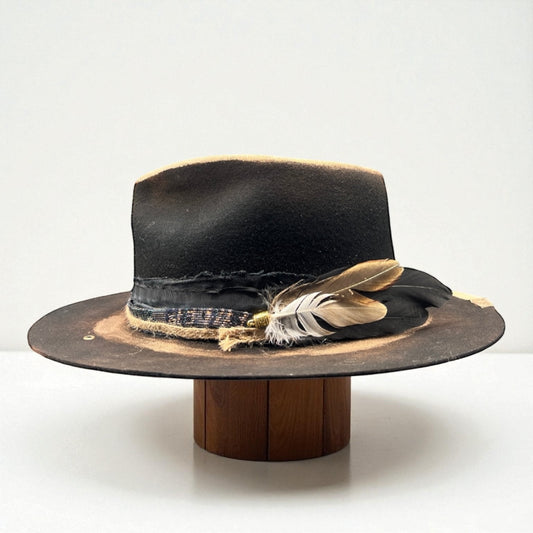 Lady Rebel | Black Wool Felt Fedora Hat – Gold Sparkle Effect