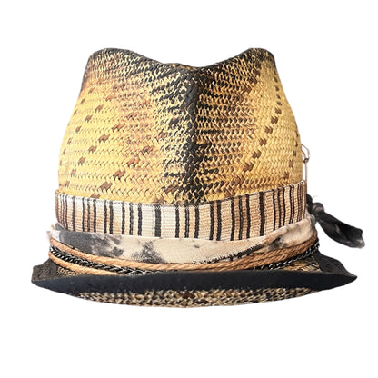 In Stock – Straw Trucker-Style Hat with Chain & Distressed Trim