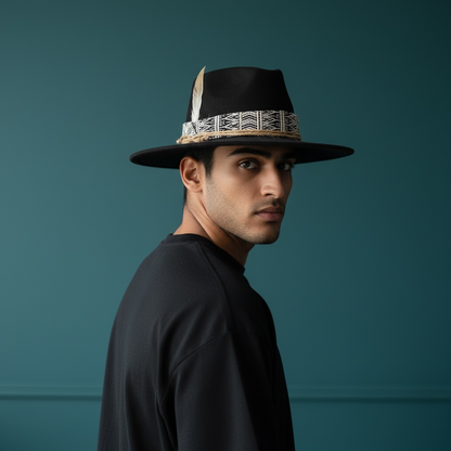 The Sentinel – Wide Brim Suede Fedora Hat in Black