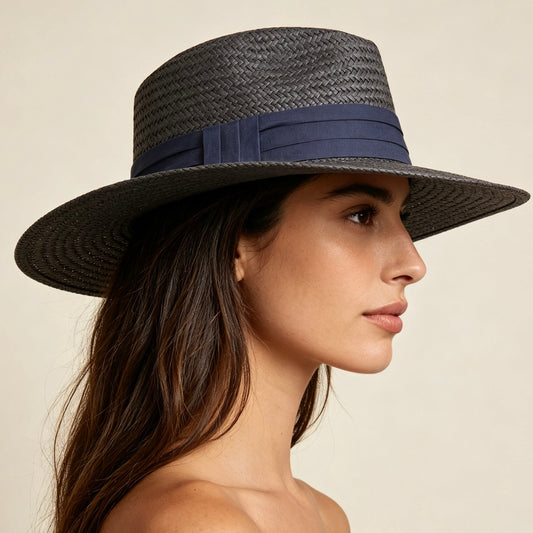 POKIS — Black Wide Brim Summer Straw Hat