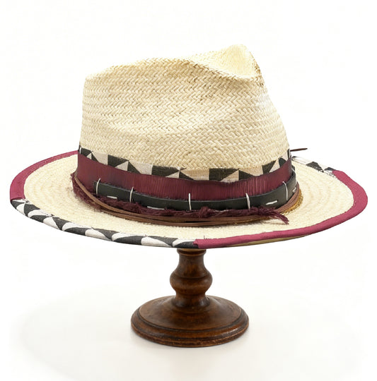 Stravaganzza – Beige Straw Fedora Hat | Boho-Chic… – handmade straw fedora hat by artisan Ruby Cantero, detail view 3 | Pokijomba Hats