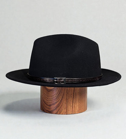 Classic Teardrop Fedora Hat –  Black Indiana Jones Wool Felt Hat – Trekking Waterproof and Flexible