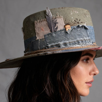 Rare Vintage Style Rabbit Felt Hat – Out Of The… – handmade rabbit felt hat by artisan Ruby Cantero, detail view 5 | Pokijomba Hats