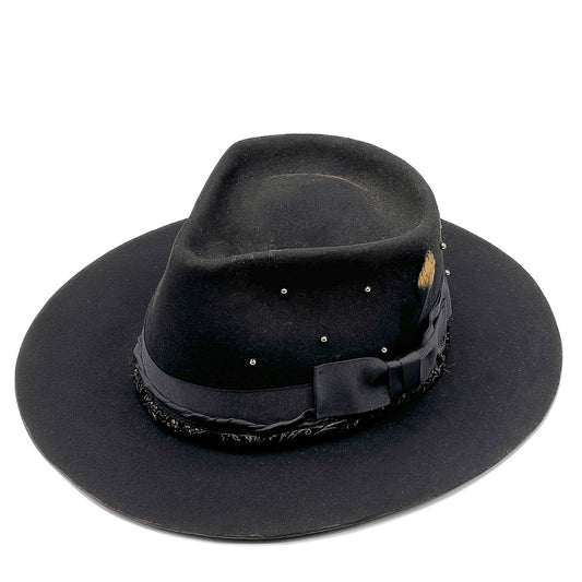 Noir – Black Wool Felt Fedora Hat – Gold Details – wool felt fedora hat, detail view 10 | Pokijomba Hats