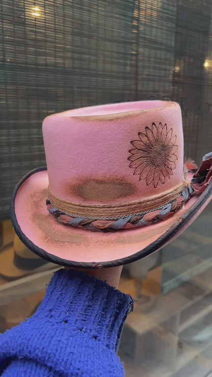 Pippa – Pink Wool Felt Low Top Hat