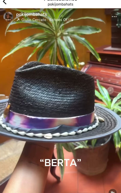 Berta – Black Straw Vegan Fedora Hat – Bohemian Style – Summer Hat